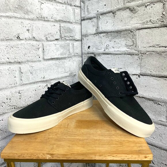 Straye Fairfax Black Bone Shoes Black White Canvas Streetwear Skate Sneakers - Picture 1 of 9